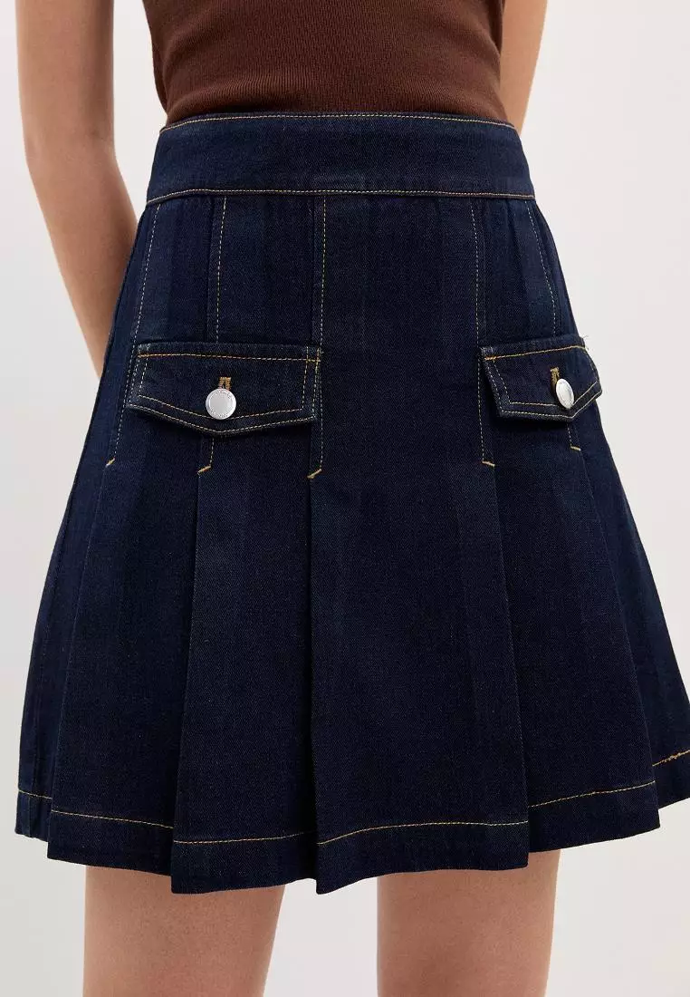 Pleated Denim Skirt