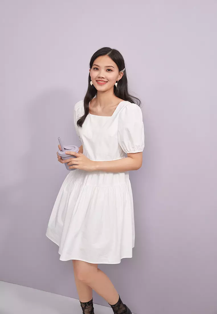 Buy Hopeshow Short Sleeve Square Collar Mini Dress 2025