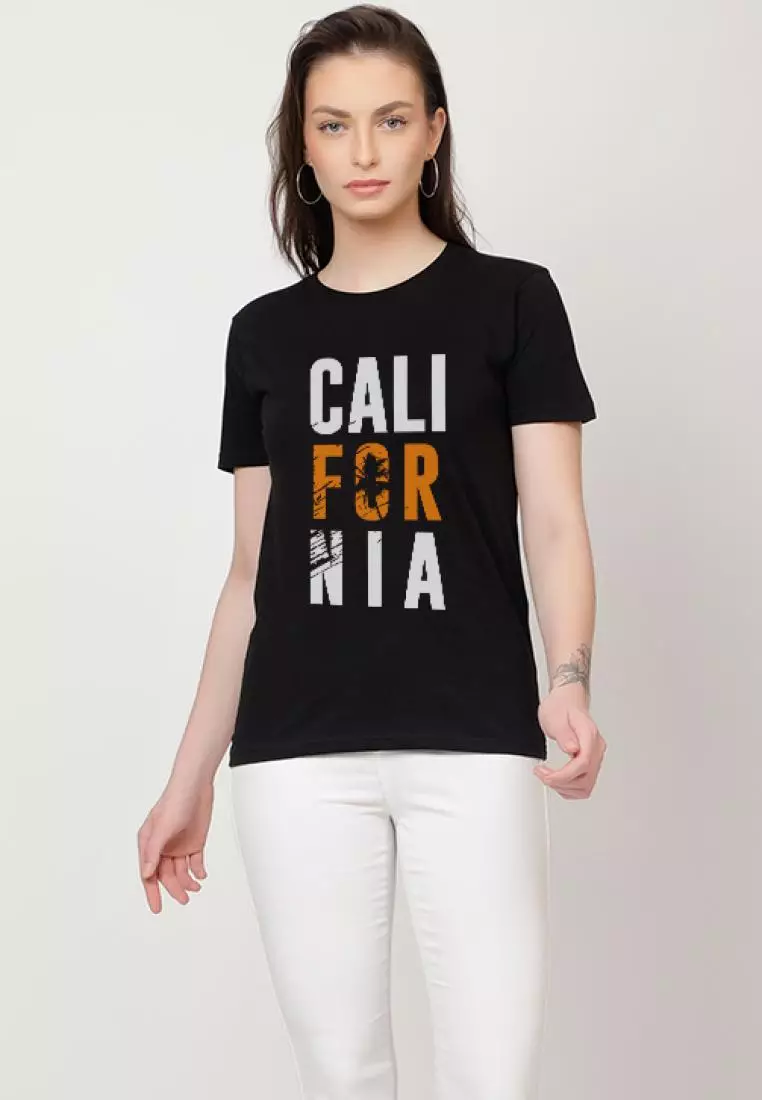 California Cool Style 休闲短袖时尚黑色棉质休闲图案印花 T 恤/T 恤