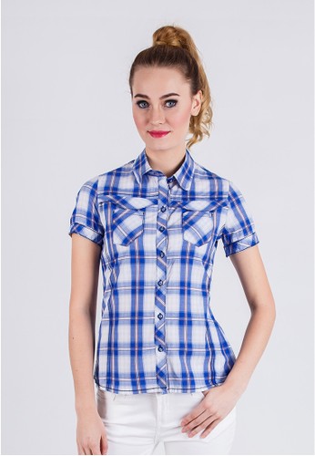 LGS - Slim Fit - Ladies Shirt - Blue/White - Plaid Shirt.