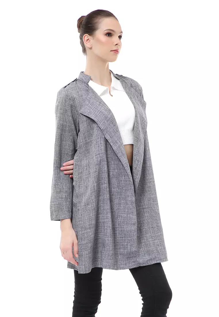 Myra Outerwear Wanita Blazer Lengan Panjang Plain Motive Material Cotton ORIGINAL - Gray