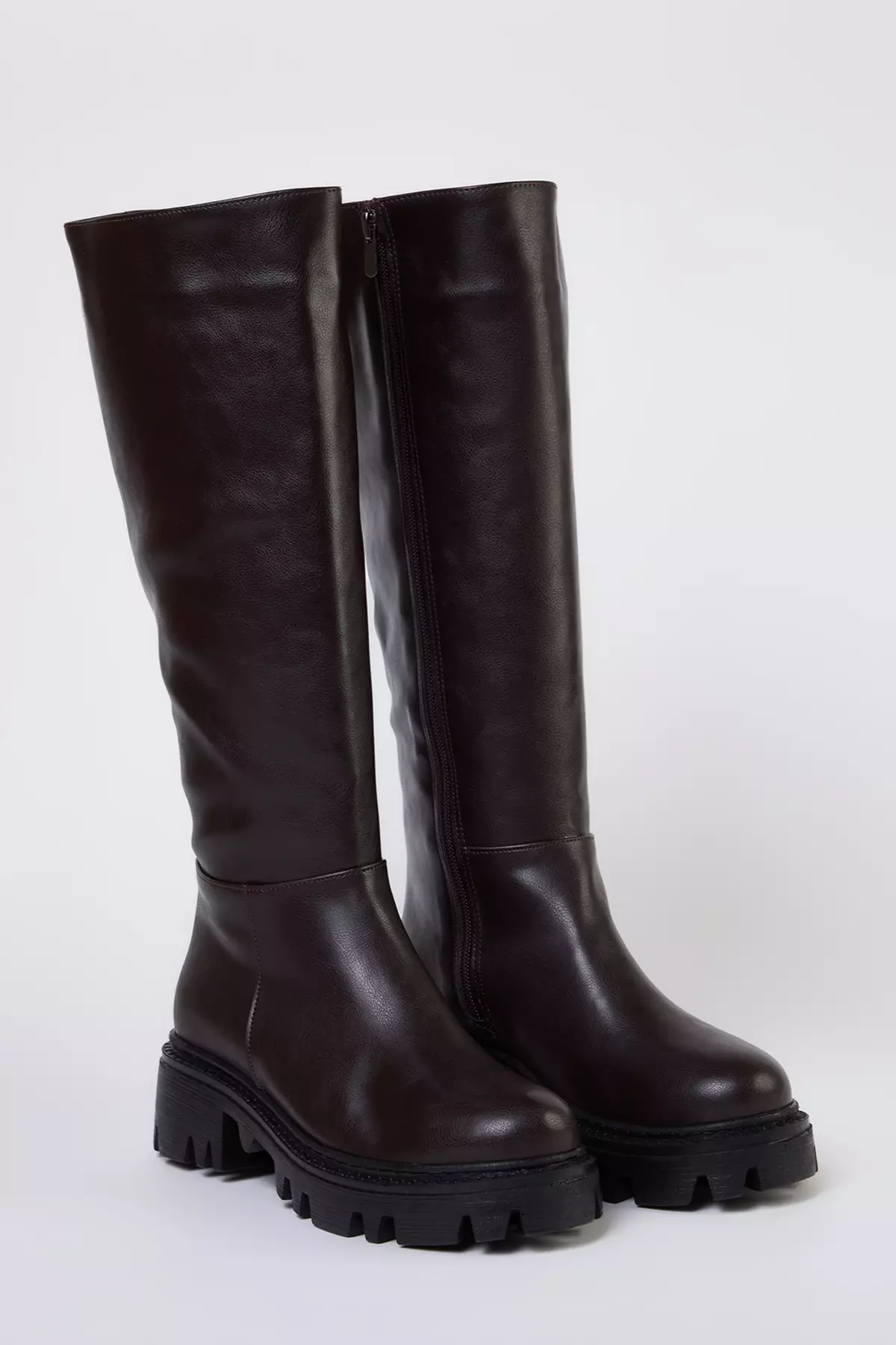 Dark Brown Thick Soled Women's Zippered Boots Takaw25Cz00005