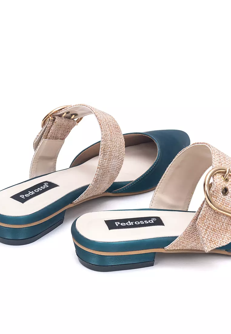 Naomi Flat Sandals Mules in Green