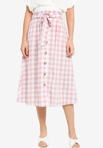 pink gingham midi skirt