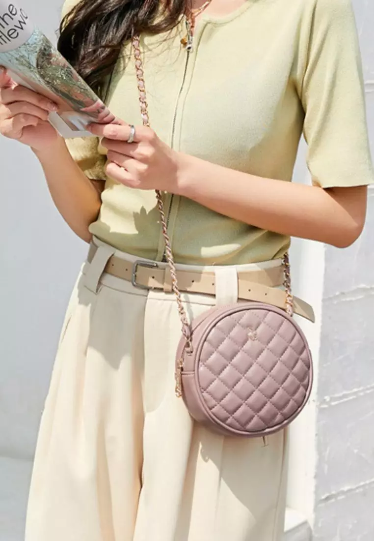 Women's Casual Chain Sling Bag / Crossbody Bag (Tas Selempang Wanita) - Merah Jambu