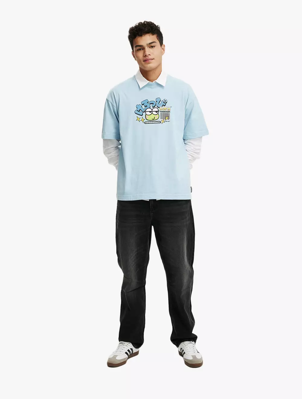 Cotton On -  Pakaian Pria  - Box Fit Pop Culture T-Shirt - Lcn San Blue Mist/Keroppi Mood