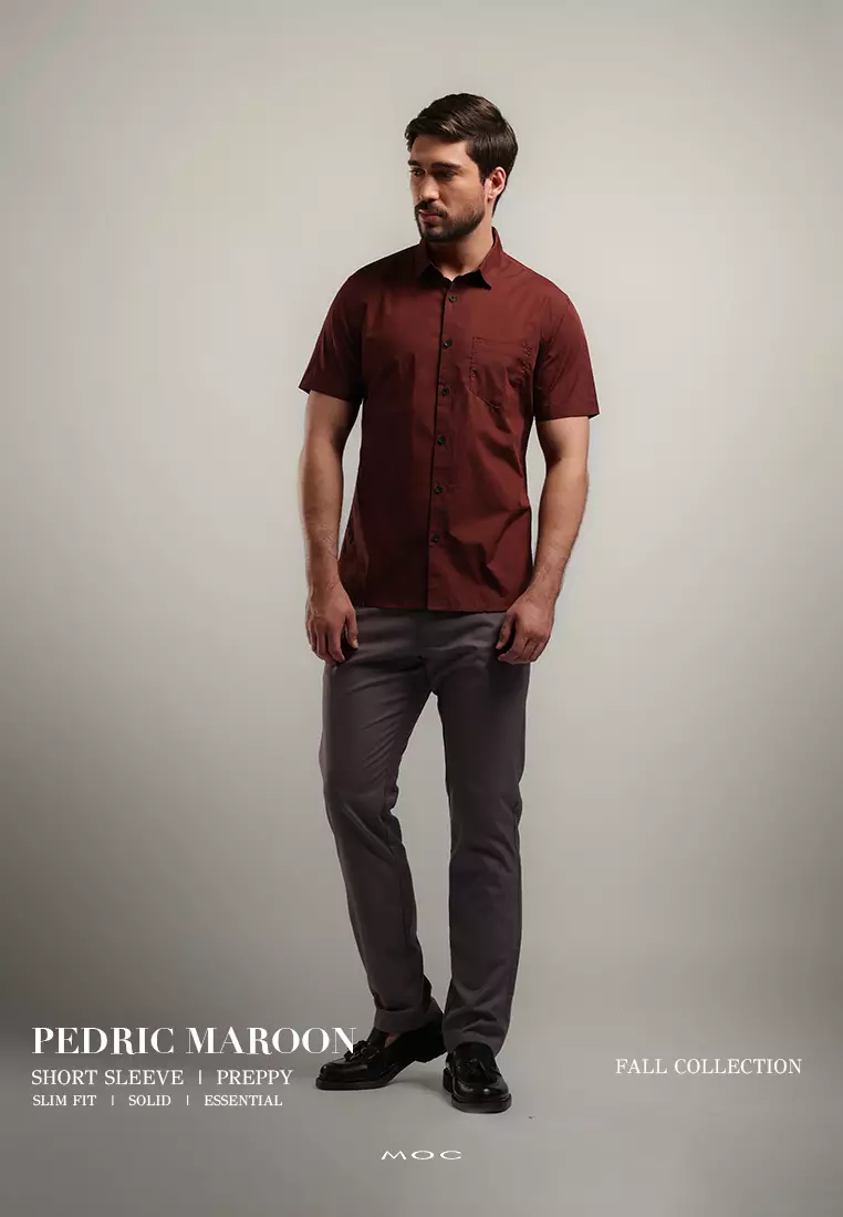 MOC Kemeja Lengan Pendek Pria PEDRIC-MAROON
