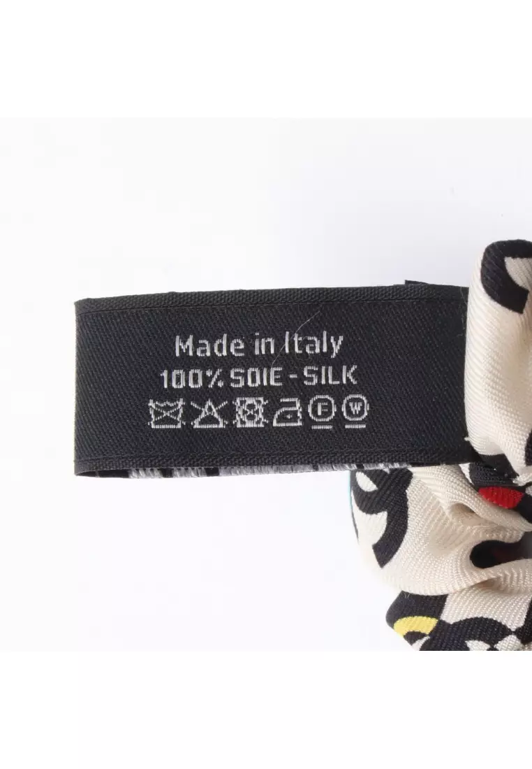 Pre-Loved Chanel scrunchie hair accessory silk ivory black multicolor