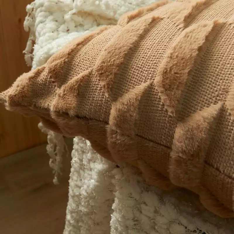 Geometric Embossed Plush Cushion Cover (Brown)
