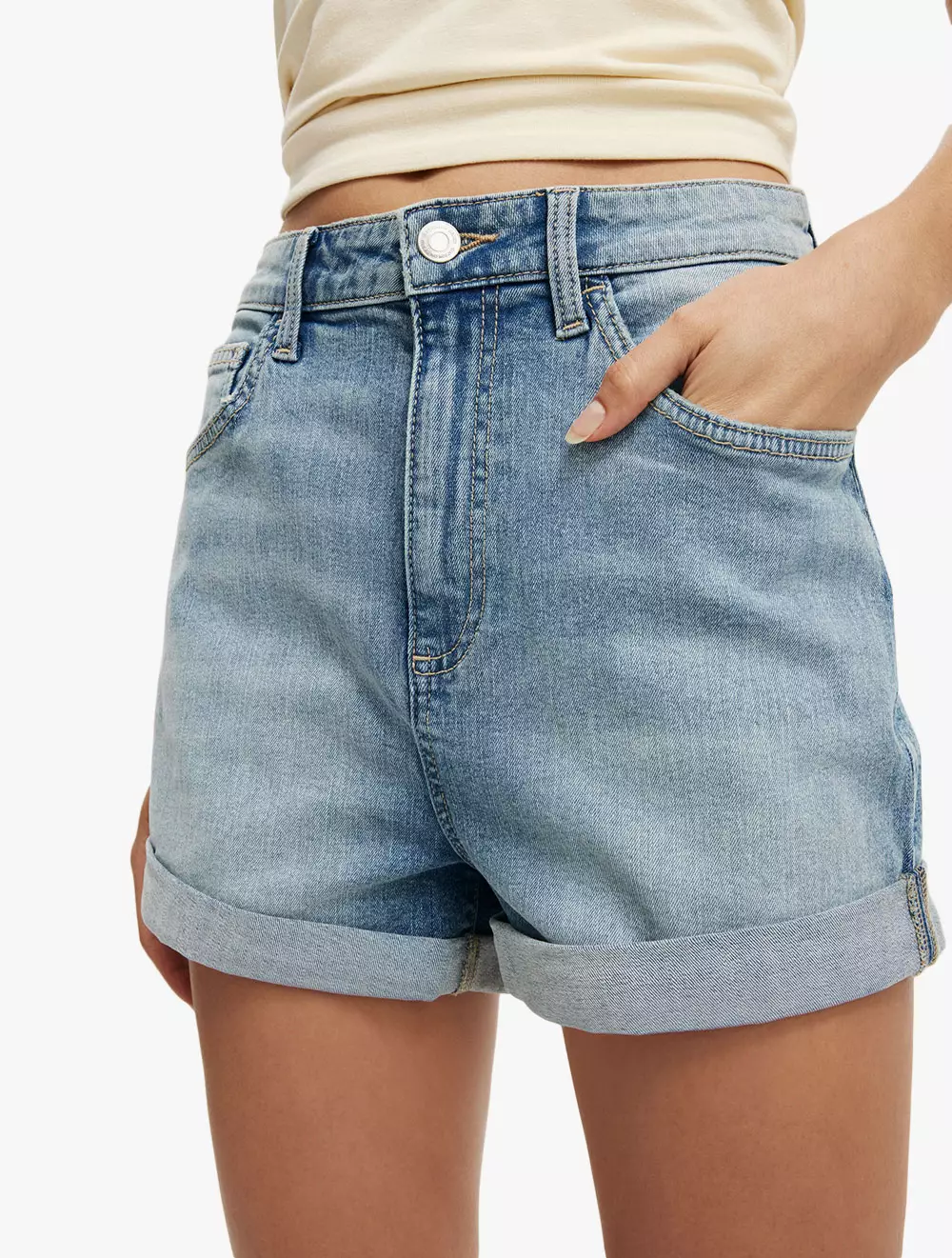 Cotton On - DENIM SHORTS/SKIRTS - High Rise Classic Stretch Denim Short - SALTWATER BLUE