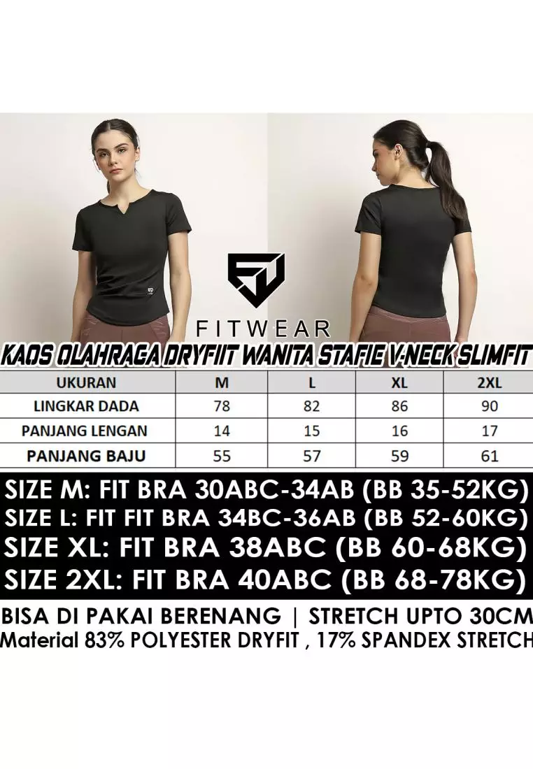 Fitwear - Kaos Olahraga Dryfit Wanita STAFIE V-NECK SLIMFIT S/S - BLACK