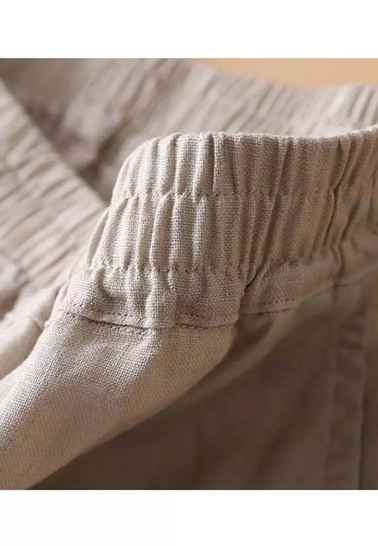 High Waist Cotton-flax Cropped Pants RZ-C132