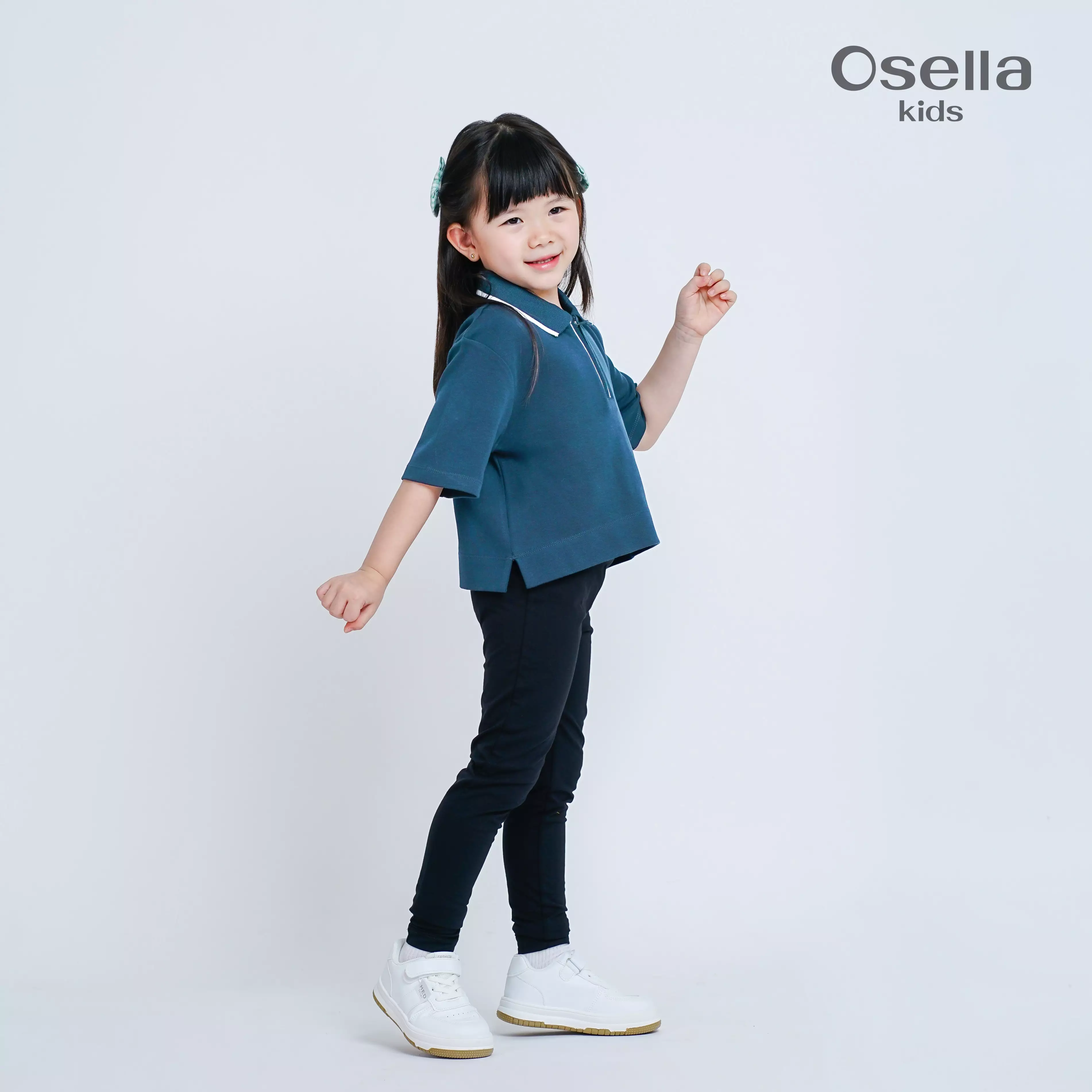 Osella Bluish Blossom Polo Top 2321500136 | Atasan Polo Lengan Pendek Anak Perempuan