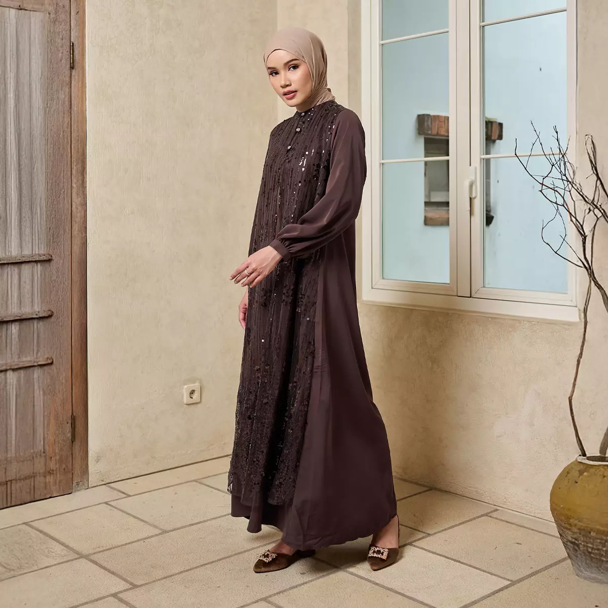 [Raya Collection] ZM Zaskia Mecca - Binora Gamis Wanita Brown | Jejak Teduh Series Arta Pusaka | Koleksi Ramadhan Series