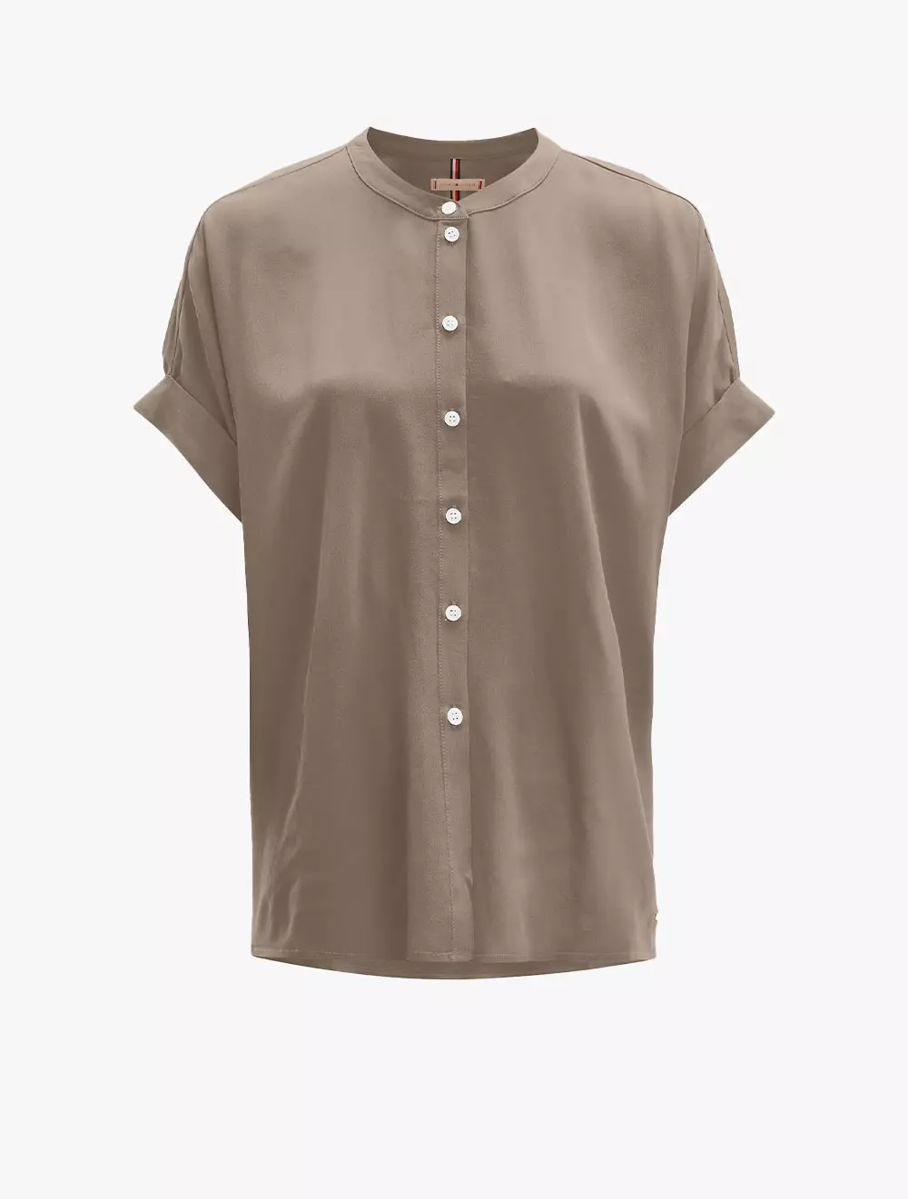 TOMMY HILFIGER - SOLID SHORT-SLEEVE COLLARLESS BLOUSE - Khaki - brown