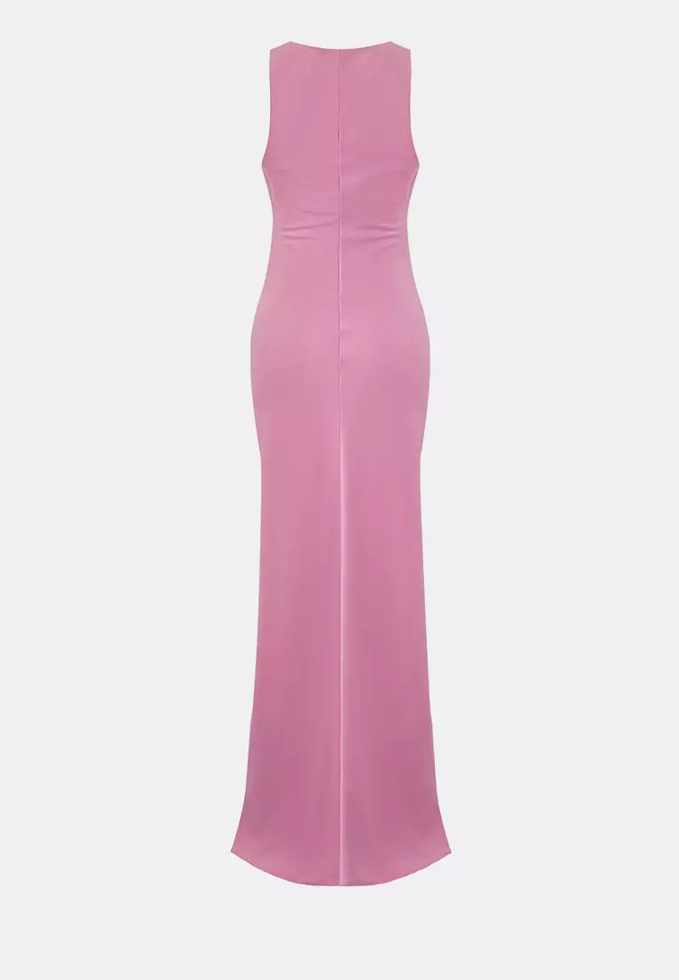 Dusty Rose Bodycon Satin Maxi Evening Gown