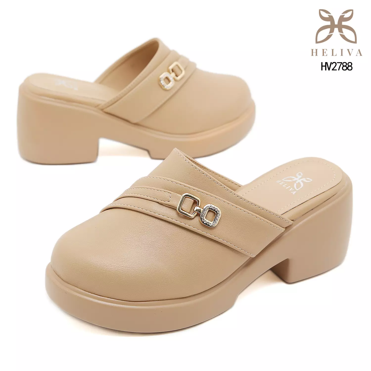 Heliva Verona Bold Heel Platform Mules with Metallic Chain Touch 7cm Elegance HV2788