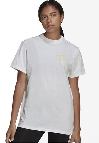 ADIDAS white Loose Tee with Trefoil Fringe Embroidery B04A1AAA0BB39AGS_1