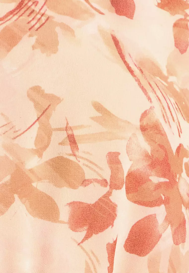 印花荷葉雪紡連身裙