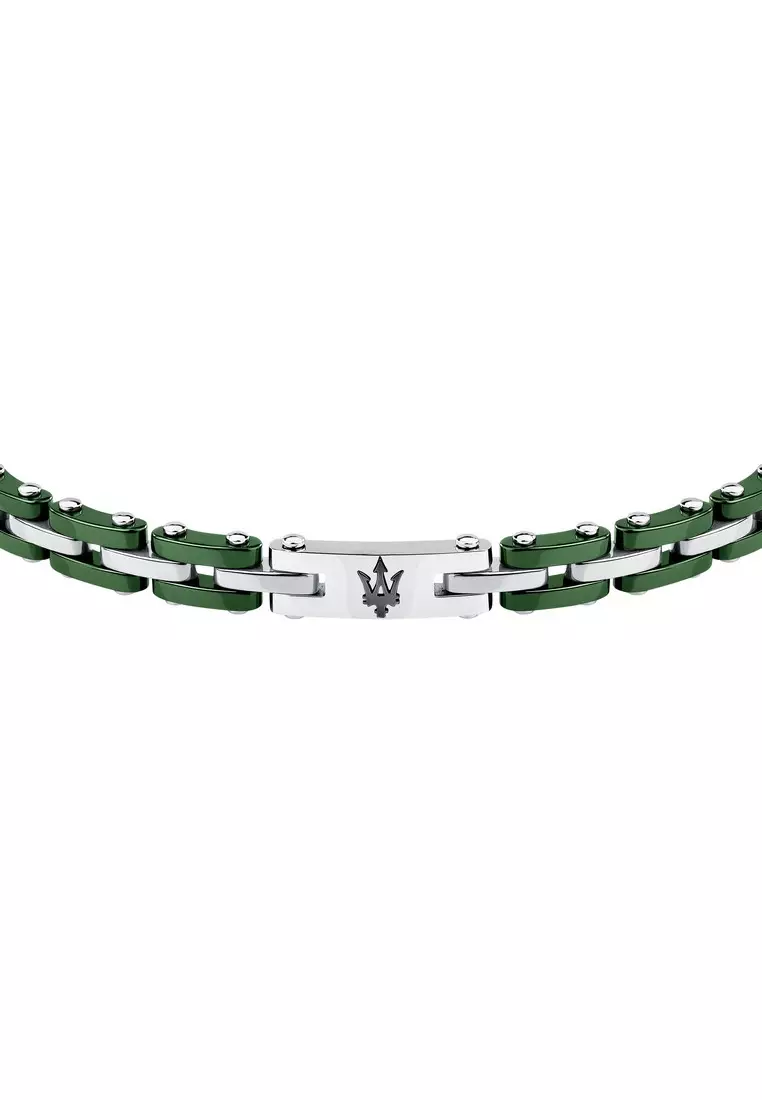 Maserati Jewels 180+35 mm Men's Green Bracelet, Stainless Steel, JM425ATZ66 (Adjustable)
