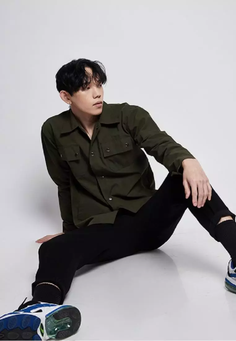 Jaket parka outer jaket pria semi parka warna Army