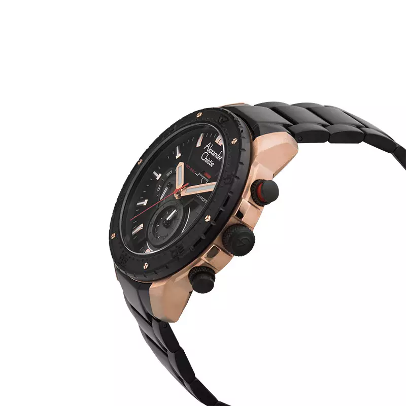 Jam Tangan Pria Alexandre Christie Chronograph AC 6627 MC BBRBA Men Black Dial Black Stainless Steel Strap