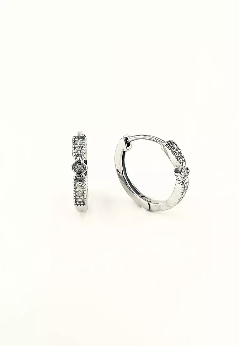 White stone shop hoop earrings