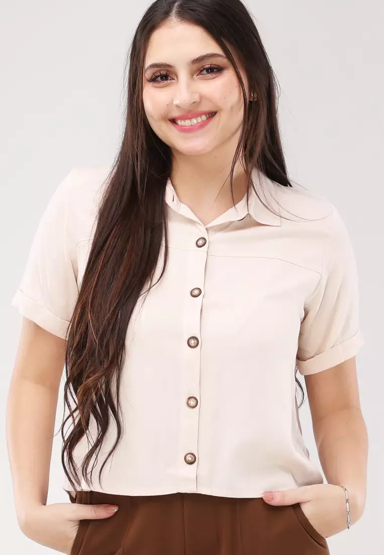 Single Twill Woven Short Sleeves Blouse