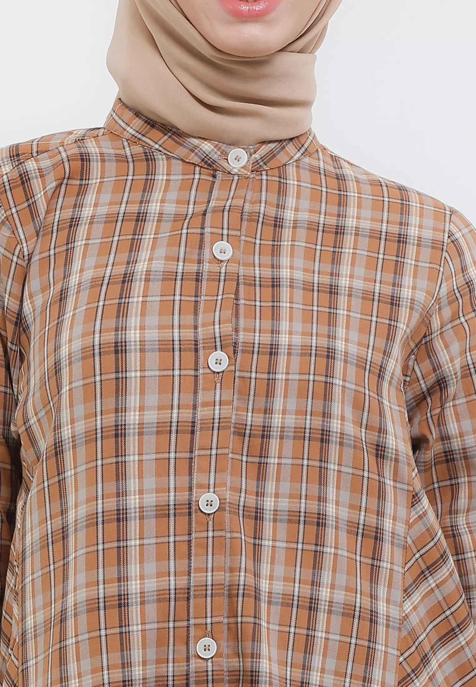 MFMW Flannery Tunik Coklat Motif Kotak