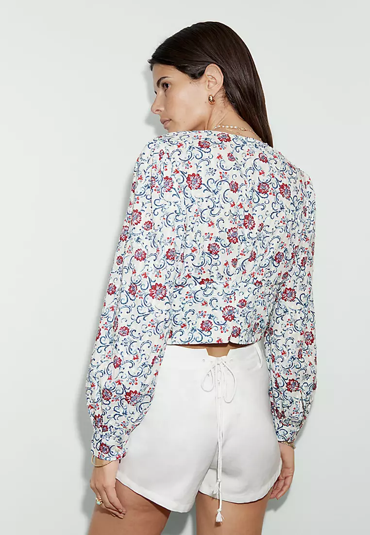 Pure Cotton Tie Front Printed Top