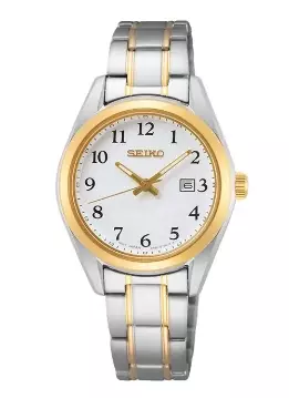 Jam Tangan Wanita Seiko Classic SUR466P1 SUR466P1X1 Strap Stainless Steel Dual Tone Color Women Discover More White Dial Original Garansi Resmi
