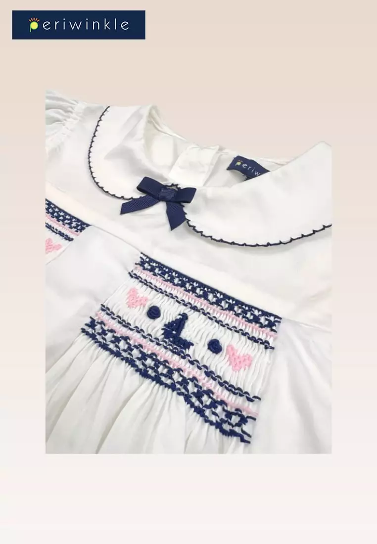 Ines  Girls 2-pc Smock with Embroidery Top and Skirt with headband