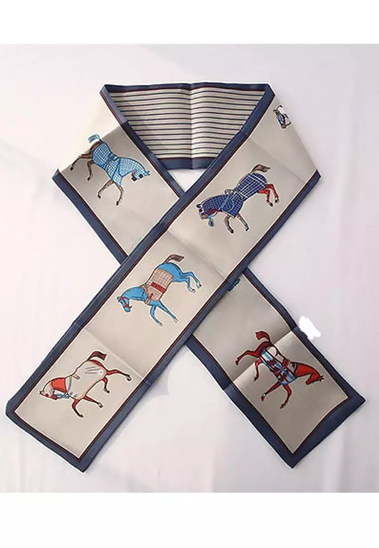Aksesoris Wanita Horse & Stripes Twilly Skinny Multi purpose Scarf White, Multi & Blue