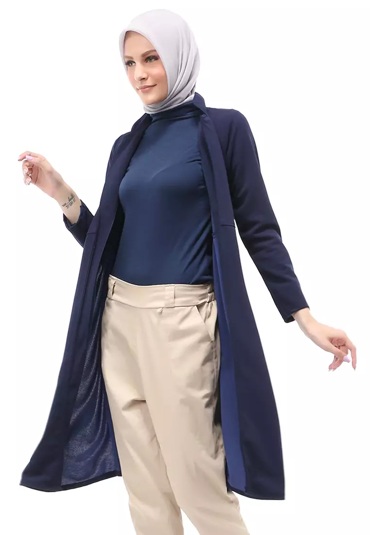 Elena Cardigan Polos Muslimah Atasan Wanita Relaxed Fit - Navy