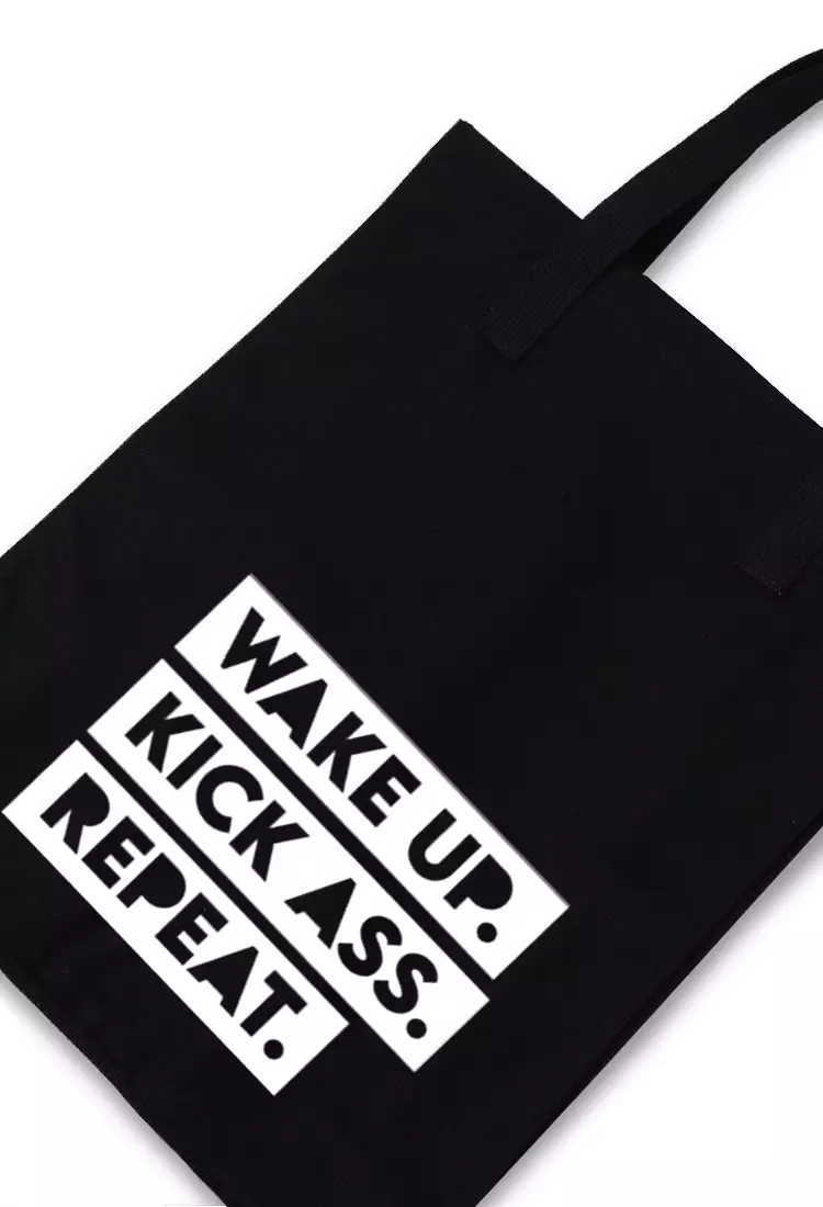 AMC90 totebag aesthetic kanvas pria wanita hitam black wake up kick ass