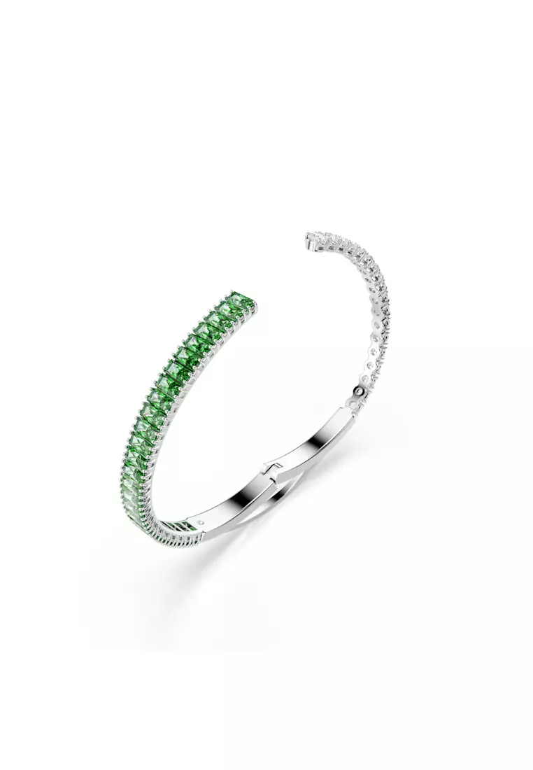 Matrix bangle, Mixed cuts, Green, Rhodium plated