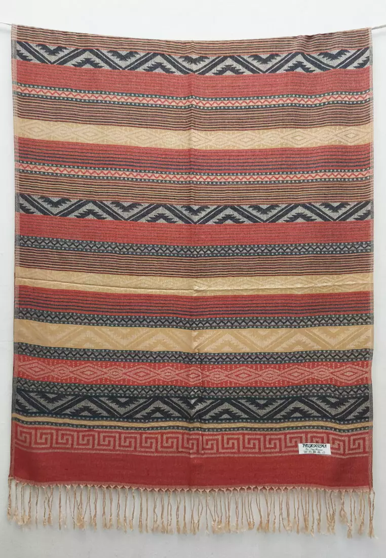 Hijab Pashmina Wanita Reversible Viscose Nomad Weave Pashmina Shawl Syal Wanita Terracotta Sand