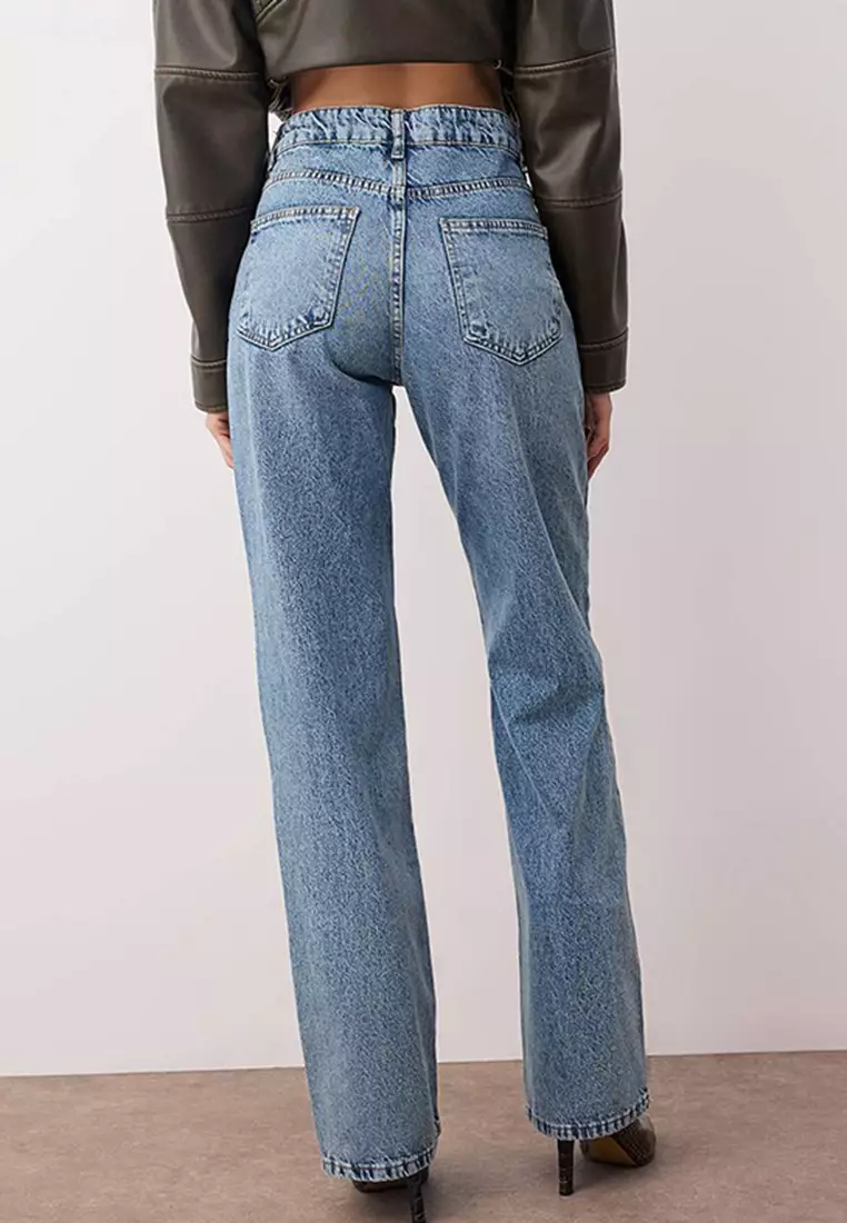 Blue High Waist Wide Leg Jeans Twoaw26Je00083