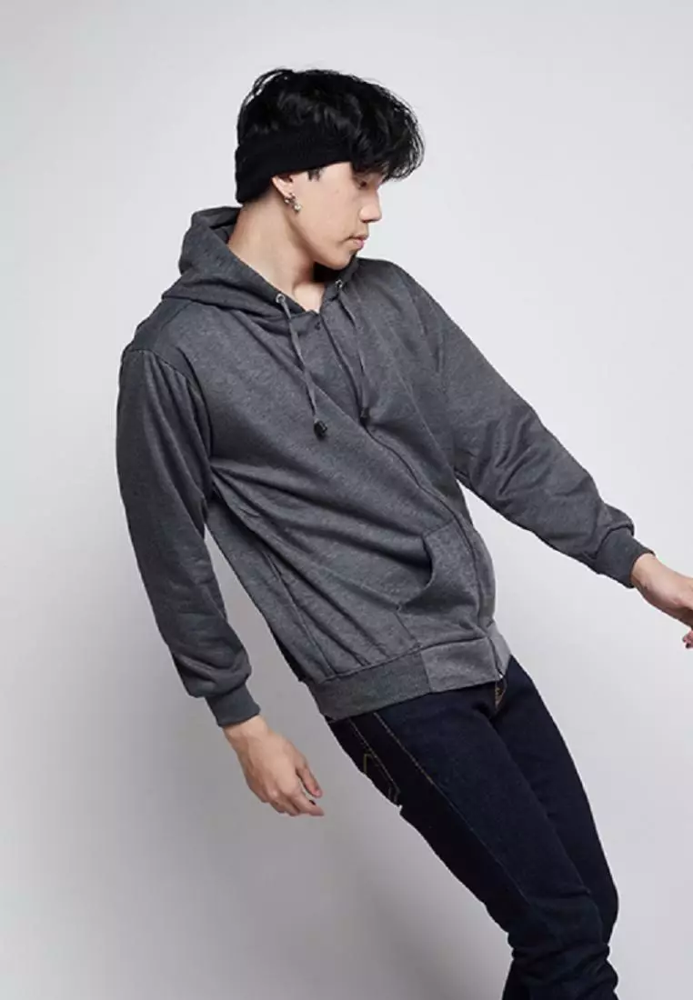 Jaket Polos Zipper Hoodie Sweater Warna abu tua