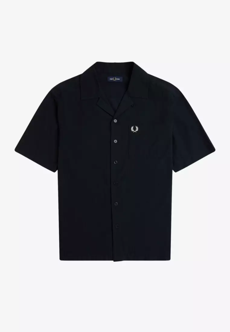 Fred Perry M7762 Lightweight Texture Revere Collar Short Sleeve Shirt (Navy)