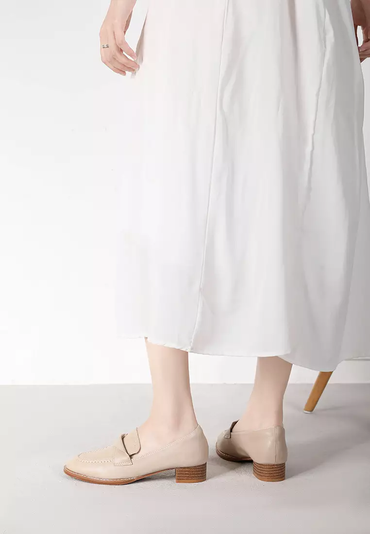 褶皺搭帶真皮樂福鞋 TH138-1