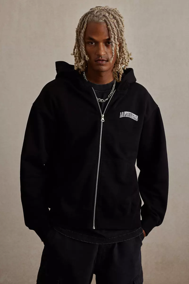 ★★ ★★ Men's Black Relaxed Fit Embossed Logo S Buy H&M Relaxed Fit Zip-through hoodie 2025 Online | ZALORA