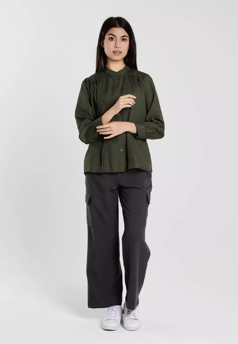 Forest Ladies Pleated Cargo Long Pants Women Wide Leg Pants | Seluar Panjang Perempuan - 810550-03DkGrey