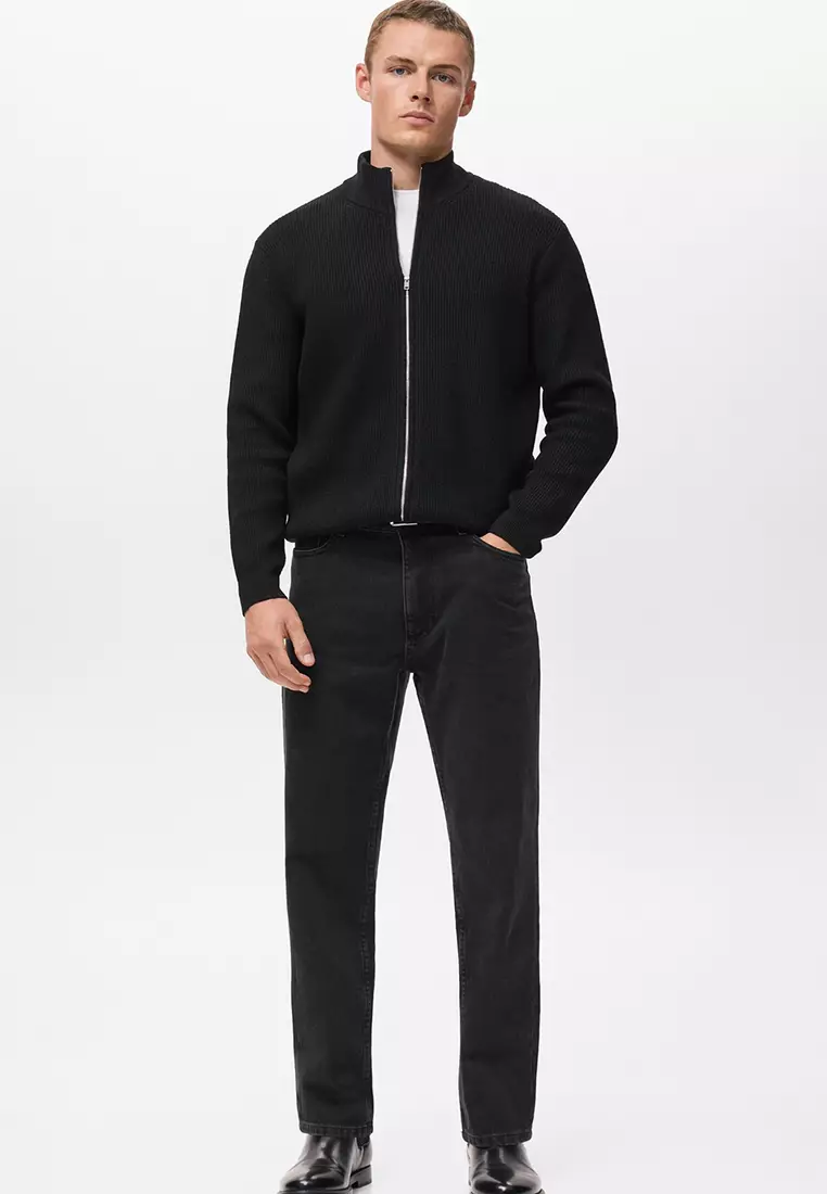 Ribbed-Knit Cardigan With Zip