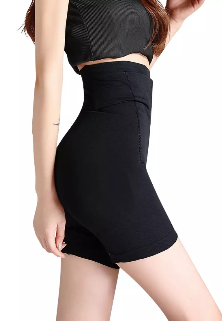 Premium Wara High Waisted Shaping & Lifting Compression Long Girdle Shapewear Shorts in Black