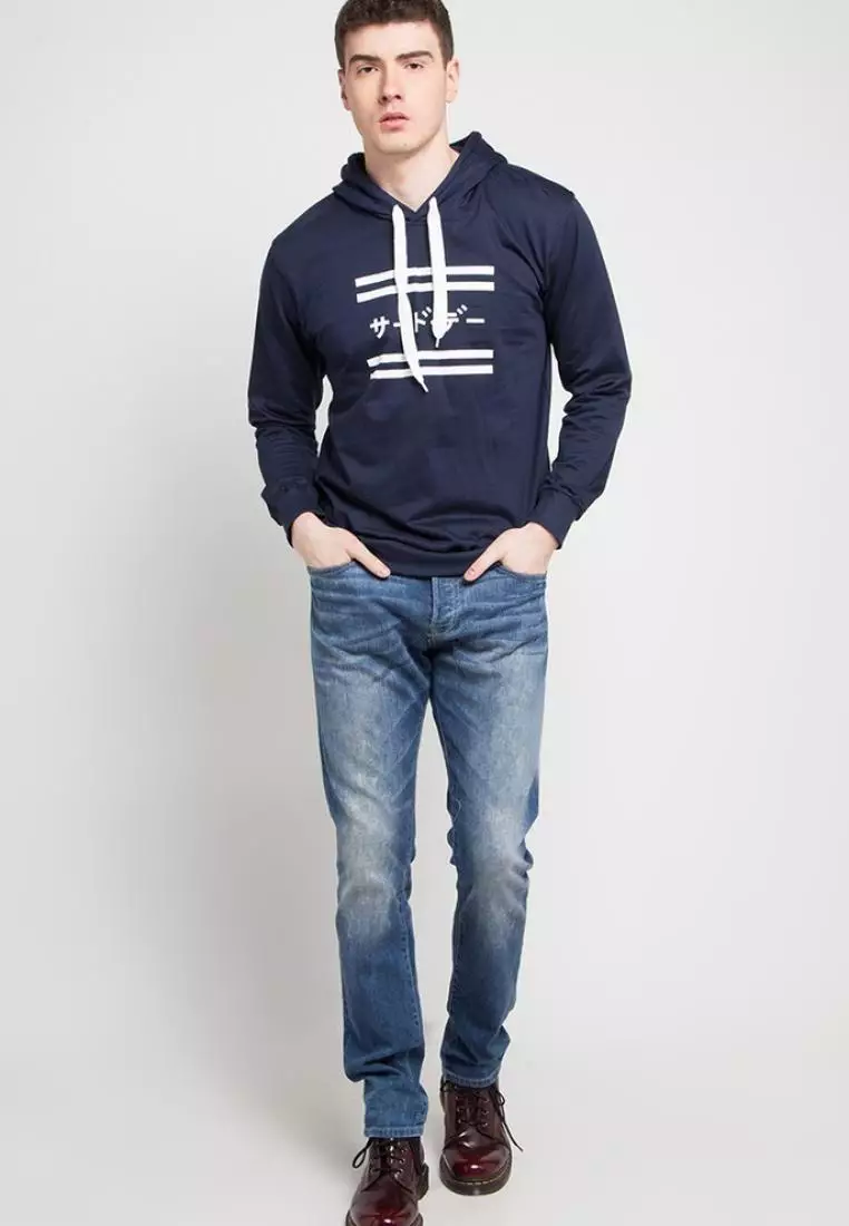 MO114C hoodies double line katakana nv T-shirt Navy