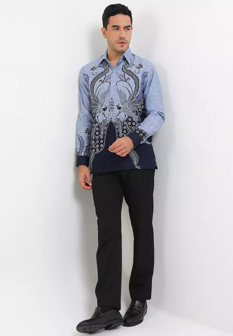 Kemeja Lengan Panjang Pria Reguler Fit Full Furing Rianty Arsa Biru Navy
