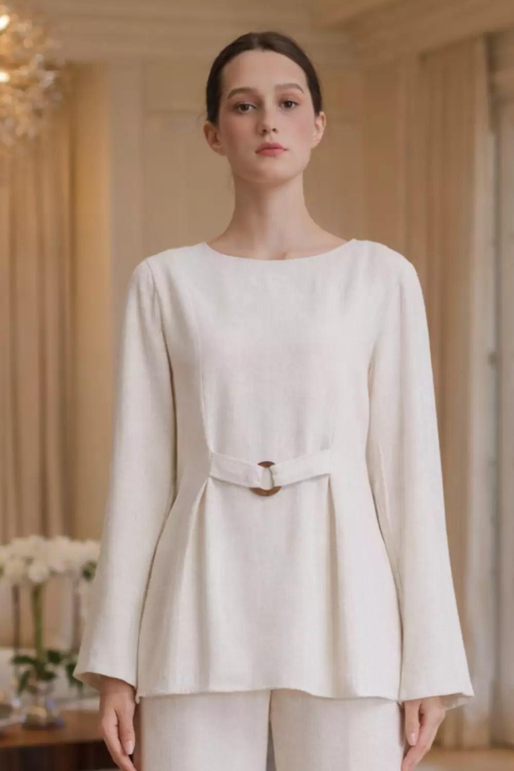 Essentials Lounge Wear Lenin Top Natural (Only Shirt)