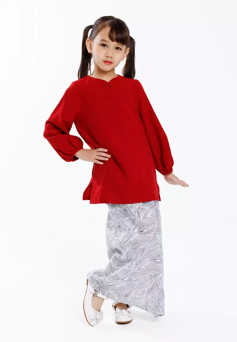 Forest Ladies Kids Jacquard Checked Pattern Mom & Daughter Baju Kurung Set | Raya 2025 Family Wear - FK885113-56Maroon