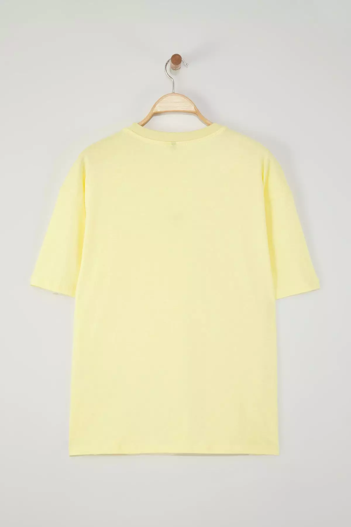 Yellow Oversize/Wide Cut Short Sleeve Dinosaur Embroidered 100% Solid Fabric T-shirt TMNSS23TS00243